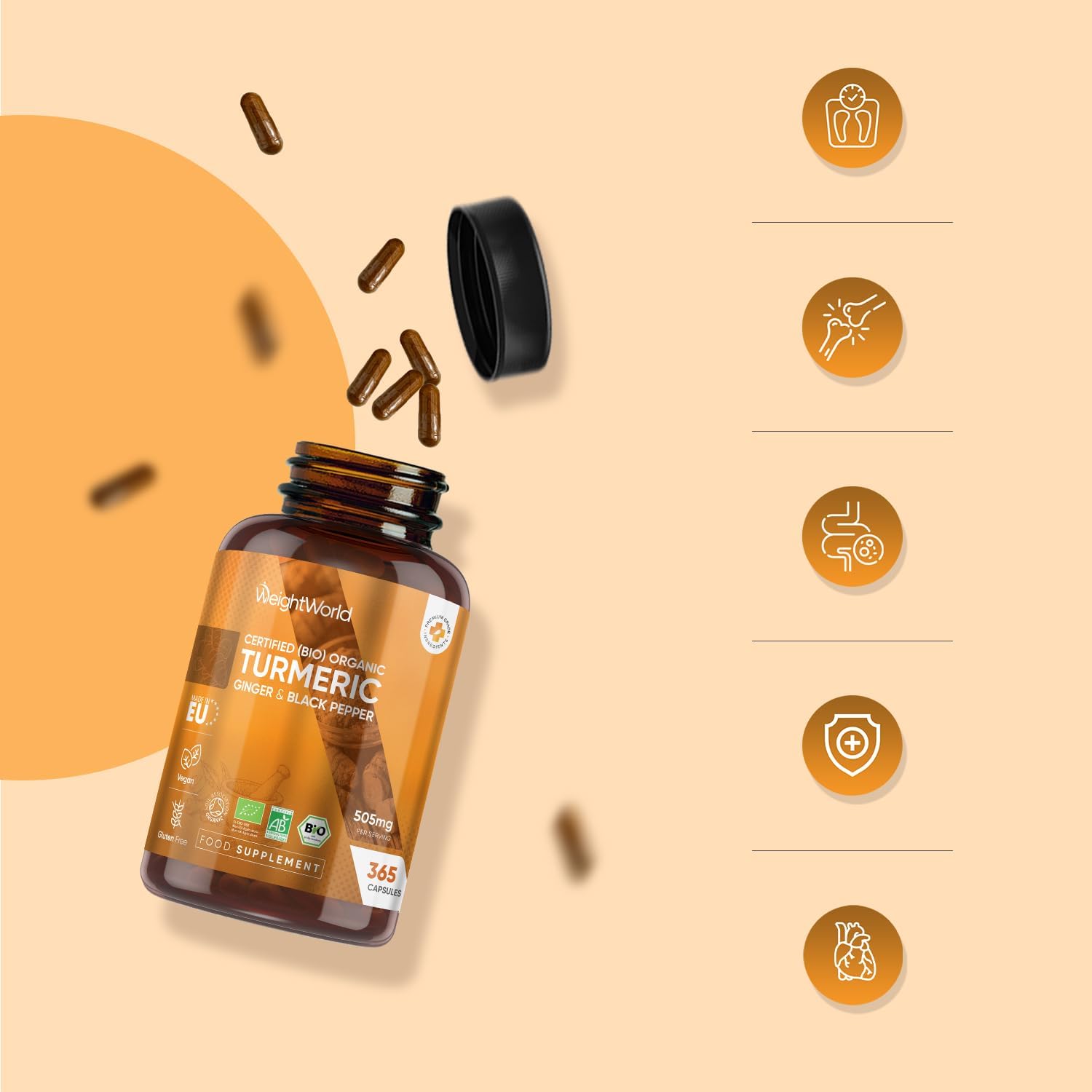 Turmeric and Black Pepper Capsules - 365 Capsules - with Organic Black Pepper - Turmeric Supplement for Both Men & Women - Easy to Swallow - Vegan & Gluten-Free - Made in EU : Amazon.co.uk: Health & Personal Care