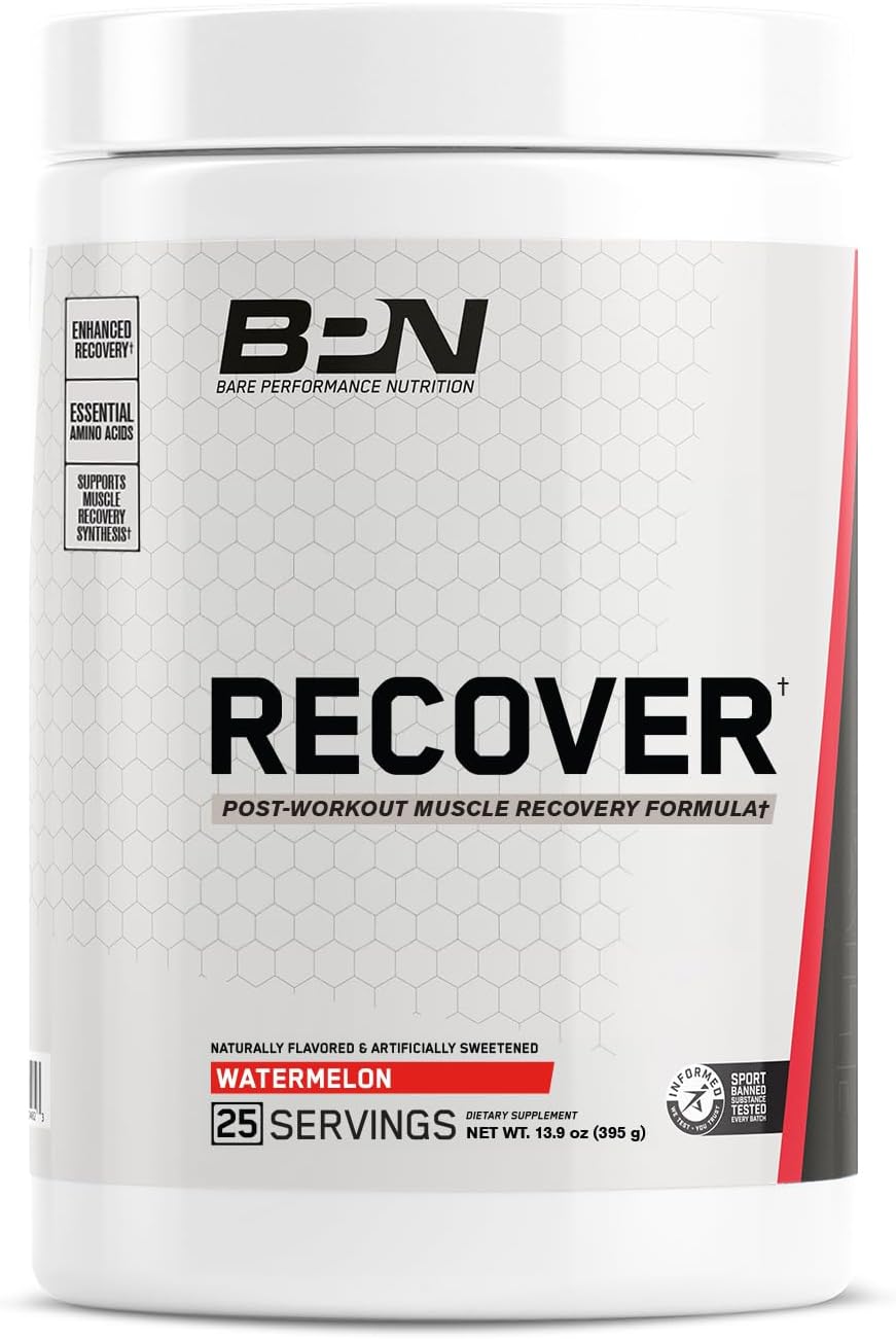 BARE PERFORMANCE NUTRITION BPN Recover Post-Workout Enhanced Muscle Recovery Drink Mix, Watermelon, 25 Servings