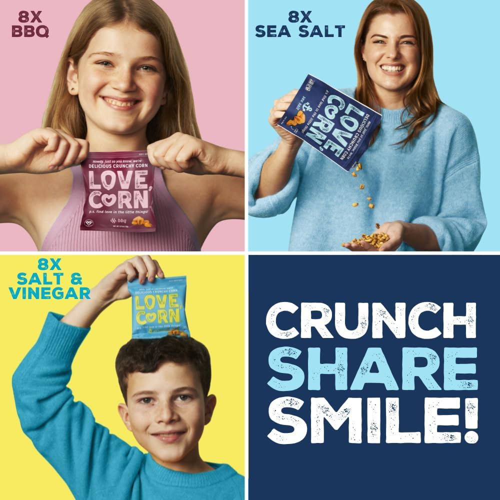 LOVE CORN Variety Pack (8x Sea Salt, 8x BBQ, 8x Salt & Vinegar) – Healthy Snacks Ideal for Gluten Free & Vegan Diets – Low Sugar Alternative for Crisps, Mixed Nuts & Pretzels – Perfect To Graze On : Amazon.co.uk: Grocery