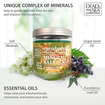 Dead Sea Collection Eucalyptus Salt Scrub – Exfoliating Body Scrub For Women – Moisturizing And Nourishing Skin – With Pure Oils And Dead Sea Minerals (23.28 Oz)