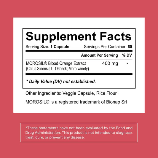 Morosil Clinically Tested C3G Supplement - Metabolism, Antioxidant, Wellness Support For Men & Women - 400Mg Moro Red Orange Extract - 60 Veggie Capsules - Non-Gmo, Gluten-Free, Vegan-Friendly