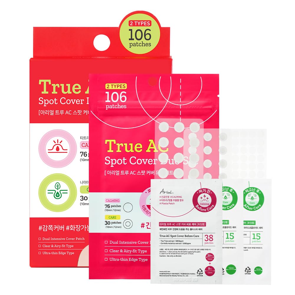 Ariul True Ac Spot Cover After Care Patch, Invisible Patch, Hydrocolloid Acne Pimple Patches For Covering Zits And Blemishes (Niacinamide+Tea Tree Leaf Oil)10Mm*60 Counts+12Mm*50 Counts, 110 Counts