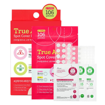 Ariul True Ac Spot Cover Duo Set – Before & After Blemish Care, Hydrocolloid Patch With Salicylic Acid, Niacinamide, Tea Tree Oil & Cica, Ultra-Thin, Korean Skin Care, 106 Patches (Red - Duo Set)