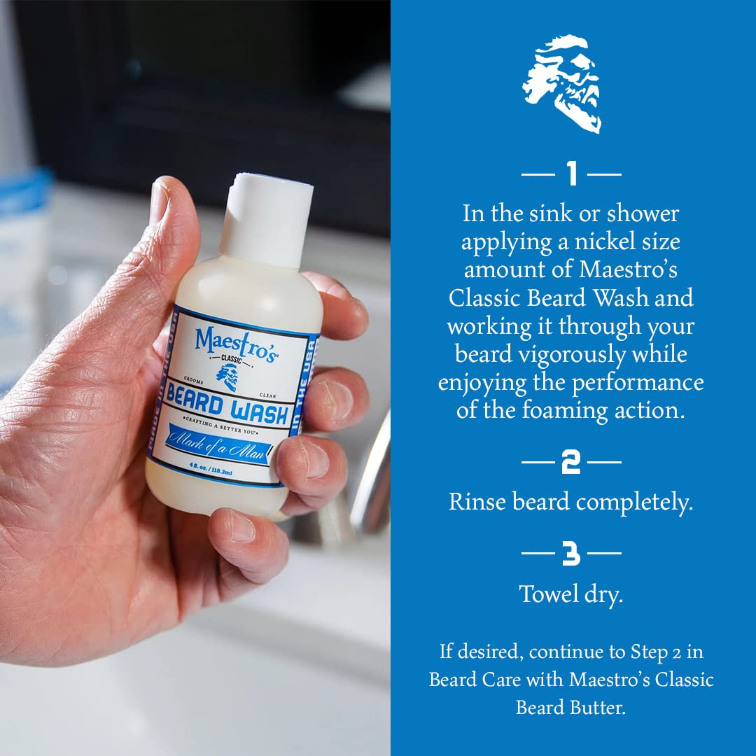 Maestro'S Classic Beard Wash | Deep Cleaning, Non-Drying, Fully Hydrating Gentle Cleanser For All Beard Types & Lengths- Unscented, 4 Ounce : Beauty & Personal Care