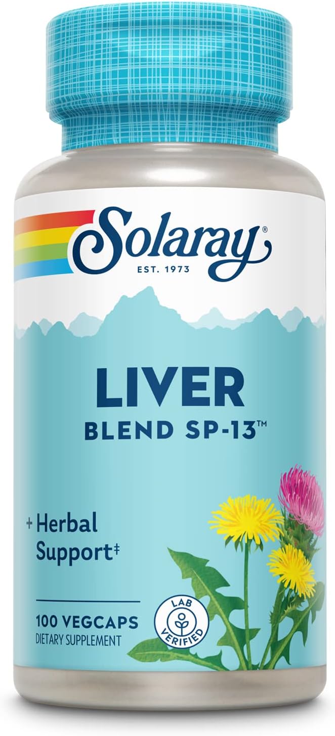 Solaray Liver Blend Sp-13, Traditional Liver Cleanse Detox & Repair Support With Milk Thistle, Dandelion, Burdock, Artichoke Leaf, Kelp, Peppermint, And Trace Minerals, 100 Servings, 100 Vegcaps