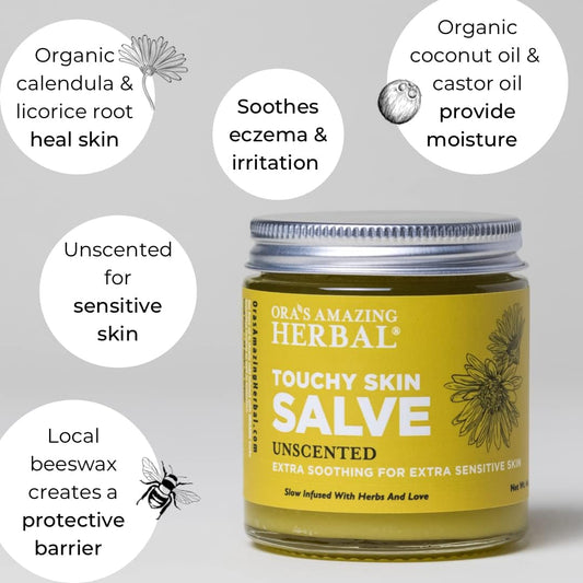 Touchy Skin Salve, Eczema Cream, Eczema Treatment For Kids and Adults , Eczema Cream, Calendula Cream, Itch Cream, Dermatitis, Dry Hands, Hand Mask Balm, Calendula Ointment with Coconut Oil