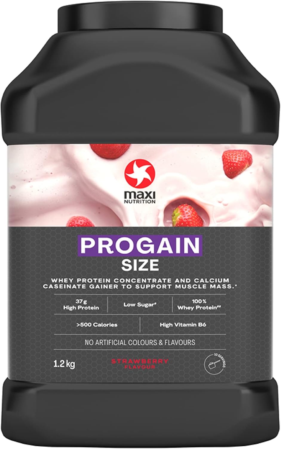 MaxiNutrition - Progain, Strawberry - Whey Protein Powder for Size & Muscle Mass ? Low Sugar, Vegetarian-Friendly, 37g Protein, 511 kcal per Serving, 1.2kg