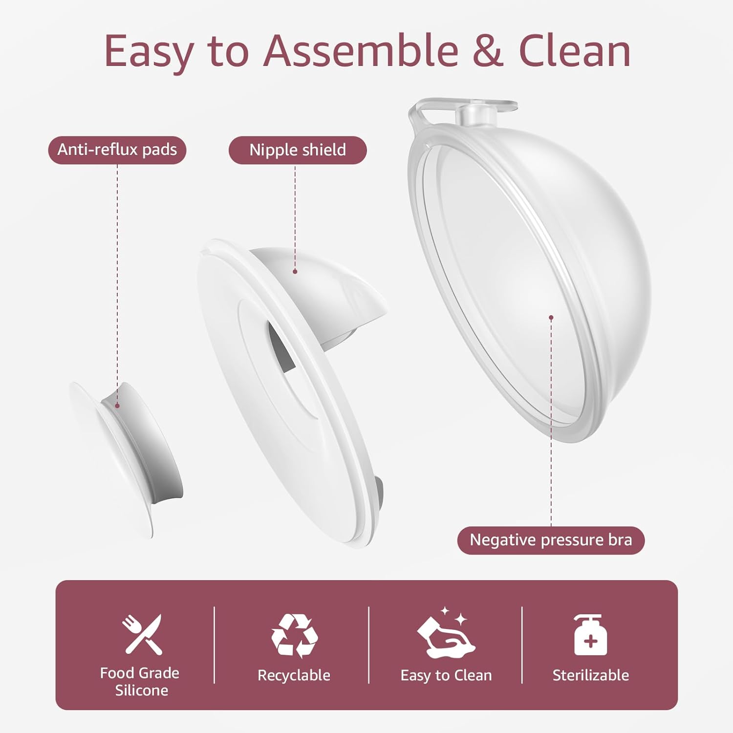 HOFISH 2 PCS Silicone Manual Breast Pump Wearable Breast Shells Silicone Breast Milk Collectors for Breastfeeding, Passive Breast Milk Collector Shell for Newborns 1.35oz/40ml,White : Baby