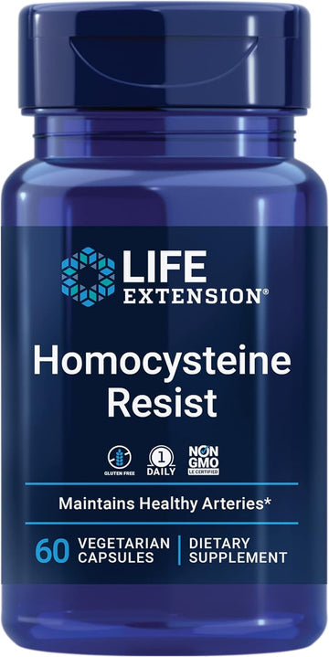 Life Extension Homocysteine Resist - For Heart & Brain, Cognitive Health Support Supplement ? Vitamin B2, B6 & B12 + Folate - Once-Daily, Non-GMO, Gluten-Free - 60 Vegetarian Capsules