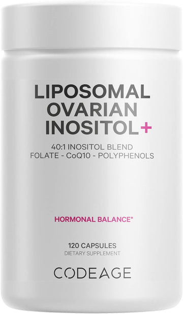 Codeage Liposomal Ovarian Inositol + Supplement - Myo-Inositol, D-Chiro-Inositol, Folate & Coq10 Phytosome, 40:1 Blend For Hormonal Balance And Fertility Support, Vegan, Non-Gmo, 120 Capsules