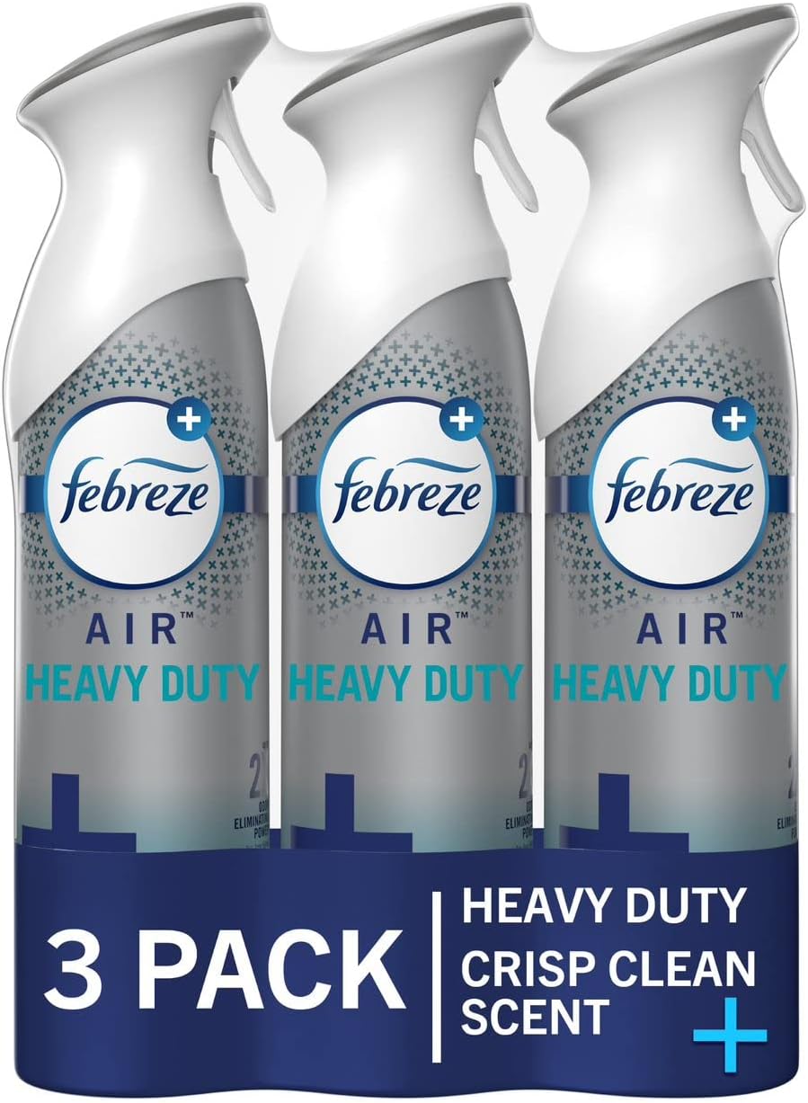 Febreze Odor-Fighting Air Freshener, Heavy Duty Crisp Clean, 8.8 fl oz, Pack of 3