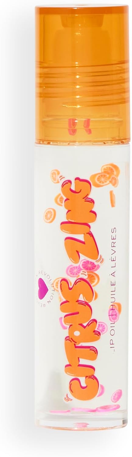I Heart Revolution Citrus Zing Fruity Lip Oil, Nourishing Gloss Infused With Jojoba Seed & Vitamin E, Vegan & Cruelty-Free, 7Ml