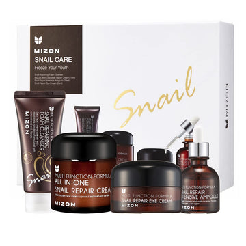 Mizon Full Korean Skincare Set Allin1 Snail Repair Cream Snail Repair Intensive Ampoule Snail Repairing Foam Cleanser And Snail Repair Eye Cream