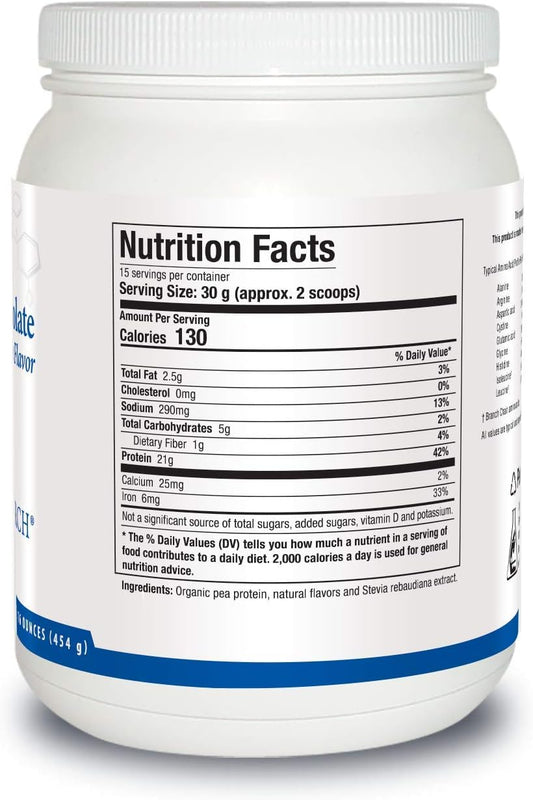 Biotics Research Pea Protein Isolate Natural Vanilla Flavored, Mixes Easily With Water Or Juice, Premium Pea Protein, 21 Gram Clean Protein Per Serving 16 Ounces