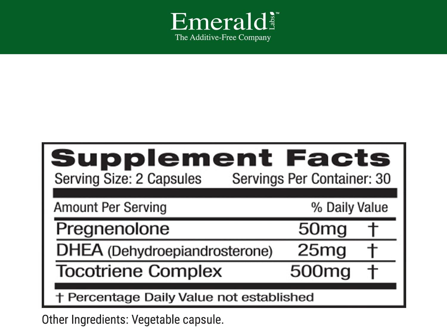 EMERALD LABS Pregnenolone 50mg with DHEA 25mg - Premium Wellness Supplement to Support Brain Health, Immune Response & Hormone Balance - Gluten-Free - 60 Vegetable Capsules (30-Day Supply) : Health & Household