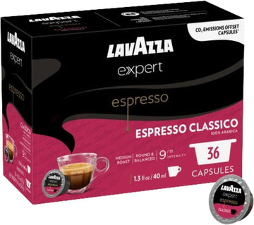 Lavazza Expert Espresso Classico Coffee Capsules, Round and Balance,Medium Roast, 100% Arabica, notes of cereals, Intensity 9 out 13, Espresso Preparation,Blended and Roasted in Italy,(36 Capsules)