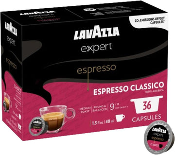 Lavazza Expert Espresso Classico Coffee Capsules, Round And Balance,Medium Roast, 100% Arabica, Notes Of Cereals, Intensity 9 Out 13, Espresso Preparation,Blended And Roasted In Italy,(36 Capsules)