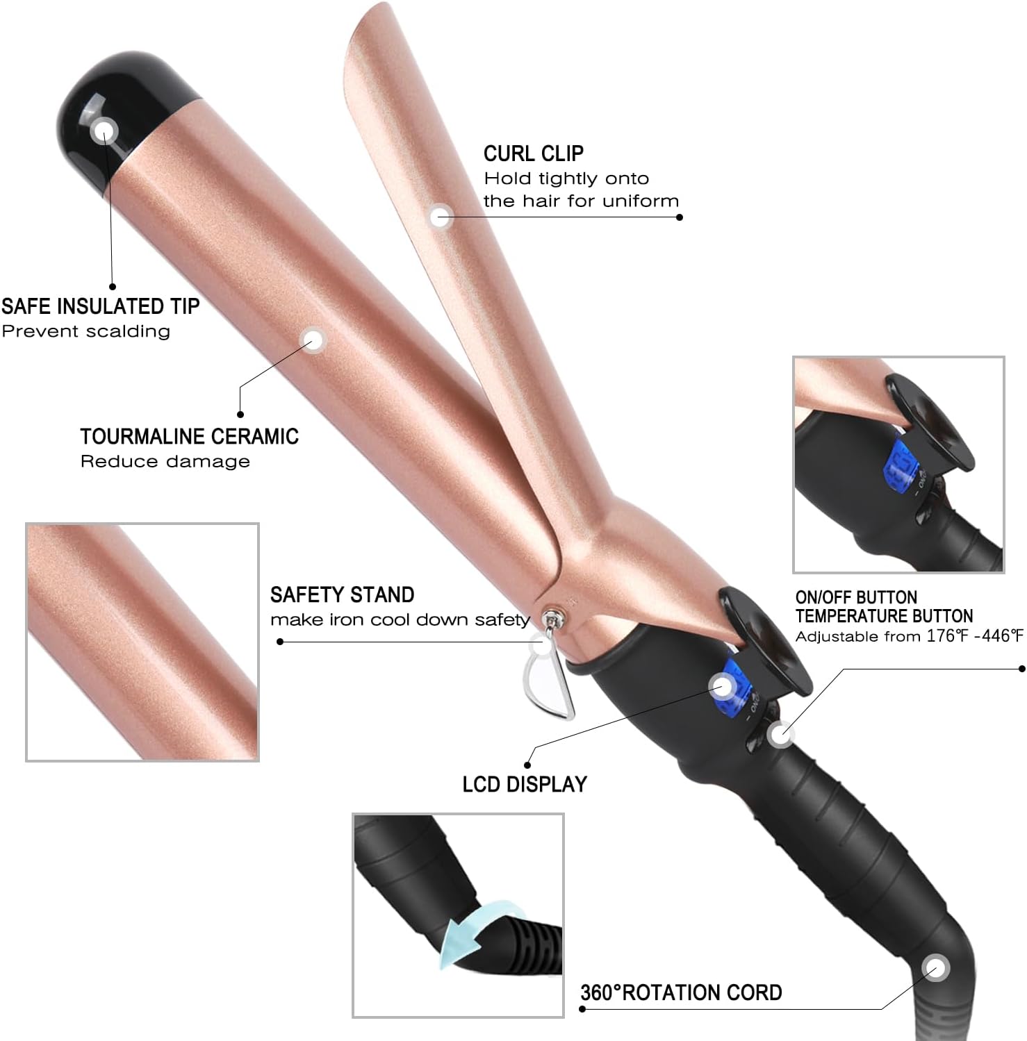 3 Barrel Wave Crimping Iron With Lcd Display, 1 Inch Ceramic Triple Barrel Beach Waver, Dual Voltage : Beauty & Personal Care