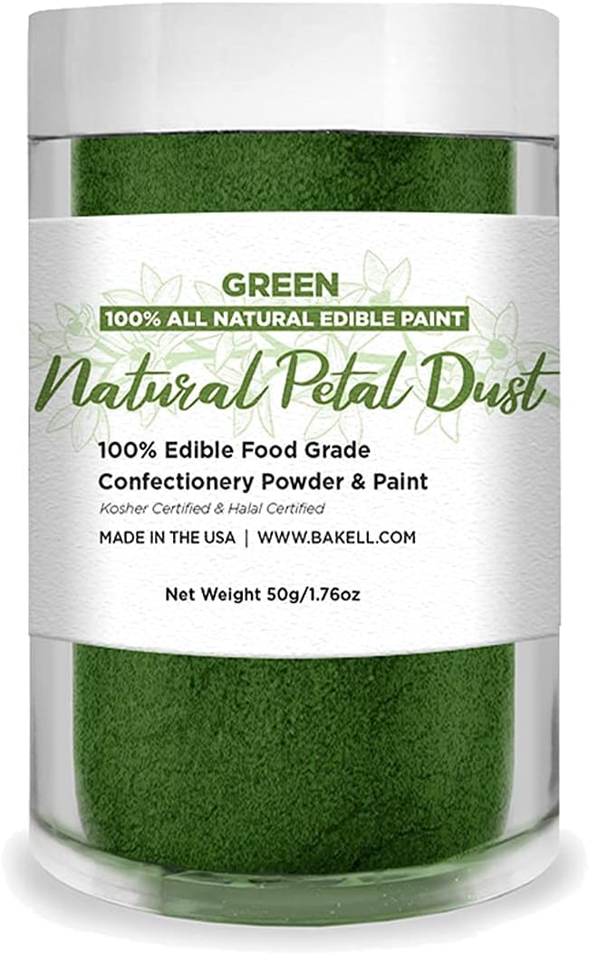 Bakell Green Natural Petal Dust Edible Dust & Paint | Kosher & Halal Certified | 100% Edible | Vegan, Gluten Free, Nut Free, Dairy Free, Non-Gmo (Green, 25G) : Grocery & Gourmet Food