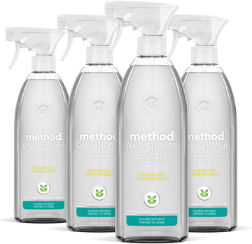 Method Daily Shower Cleaner Spray, Plant-Based & Biodegradable Formula, Spray And Walk Away, Eucalyptus Mint Scent, 28 Fl Oz, (Pack Of 4), Packaging May Vary