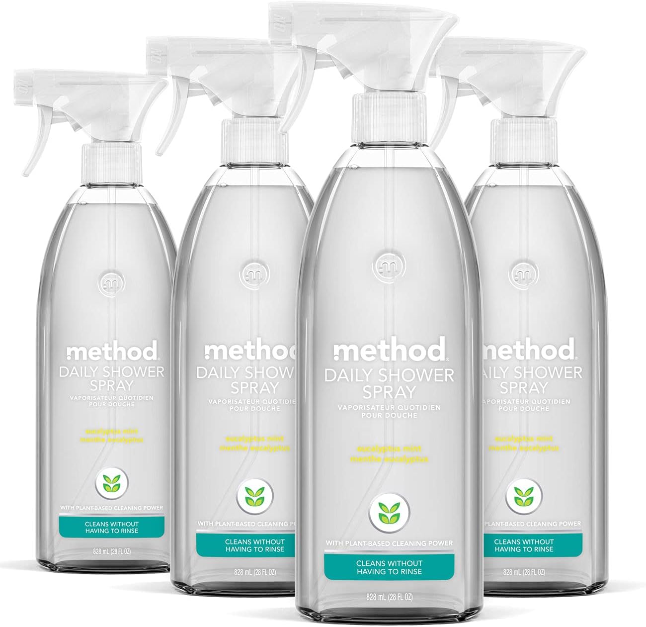 Method Daily Shower Cleaner Spray, Plant-Based & Biodegradable Formula, Spray and Walk Away, Eucalyptus Mint Scent, 28 Fl Oz, (Pack of 4), Packaging May Vary