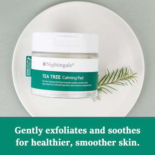 Nightingale Teatree Calming Pads, Facial Toner Pads With Tea Tree & Pha, Low Ph Daily Toner Pads, Soothing For Sensitive & Irritated Skin, Hypoallergenic, Vegan Pads, Korean Skin Care