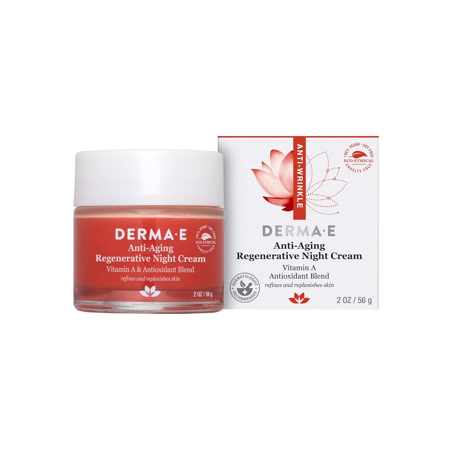 Derma E Anti-Aging Regenerative Night Cream – Firming Astaxanthin Moisturizer For Face – Lightweight Overnight Anti-Wrinkle Cream With Jojoba Oil And Vitamin E, 2 Oz