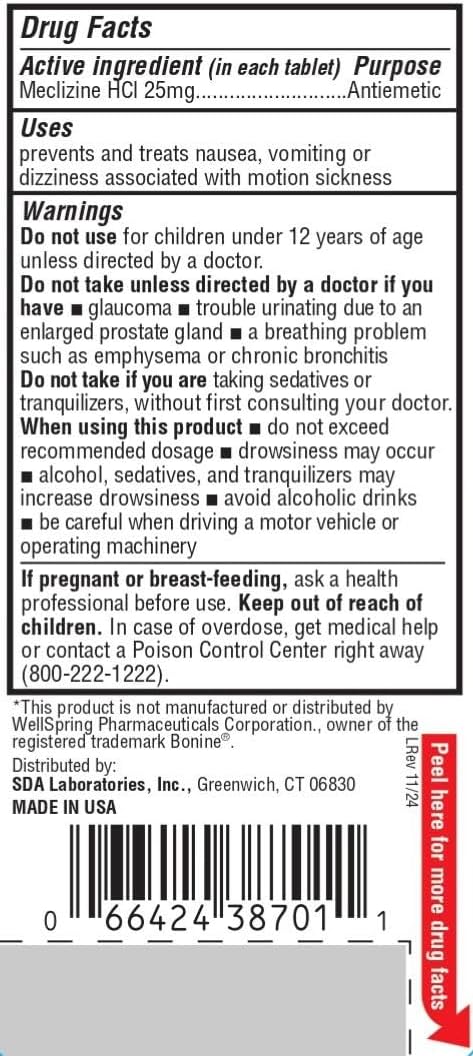 Sda Laboratories Meclizine 25Mg Chewable Tablets, Anti-Emetic, Raspberry Flavor, Motion Sickness & Vertigo Relief For Nausea, Dizziness, Vomiting, Portable Travel Aid (2 Bottles Of 100 Count)