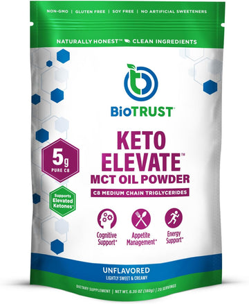 Biotrust Keto Elevate – C8 Mct Oil Powder – Ketogenic Mct Coffee Creamer, Keto Coffee Creamer – Clean Energy, Mental Focus & Clarity – 100% Caprylic Acid Mct Powder, Non-Gmo (Unflavored, 20 Servings)