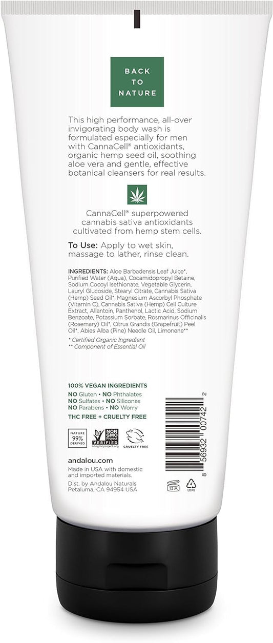 Andalou Naturals Cannacell Men Invigorating 3-In-1 Body Wash, 8.5 Ounces