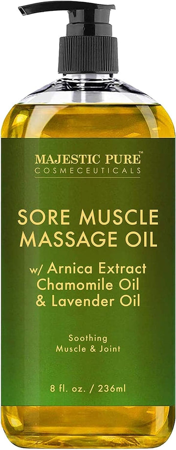 MAJESTIC PURE Arnica Sore Muscle Massage Oil for Body - Natural Oil with Lavender and Chamomile Essential Oils - Warming, Relaxing, Massaging Joint & Muscles - 8 fl. oz