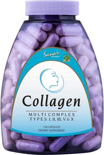 Sanar Naturals Collagen Multi Pills, Type I, Ii, Iii, V, X - Extra Strength Hair Skin And Nails Vitamins - Joint And Bone Support - Collagen For Women & Men, Collagen Peptides Supplement, 150 Capsules