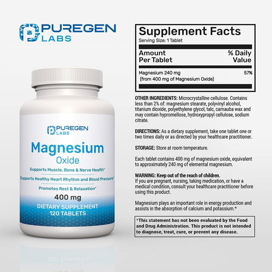 Magnesium Oxide 400mg [High Potency] Supplement | 2 Pack - Total 240 Tablets