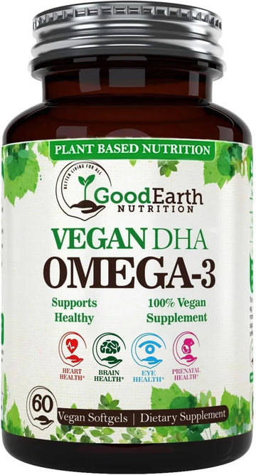 Algal Oil - Vegan Dha Omega 3 Fish Oil Supplements - Brain Booster,Supplement & Prenatal Vitamin -Provides Healthy Heart & Immune Support - Burpless Algae Supplement - 60 Mini Fish Softgels