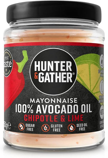 Hunter & Gather Chipotle & Lime Avocado Oil Mayonnaise 175G | Seed Oil Free I Made With Pure Avocado Oil & British Free Range Egg Yolk | Paleo, Keto, Gluten Free Avocado Mayonnaise | Smoky & Fiery