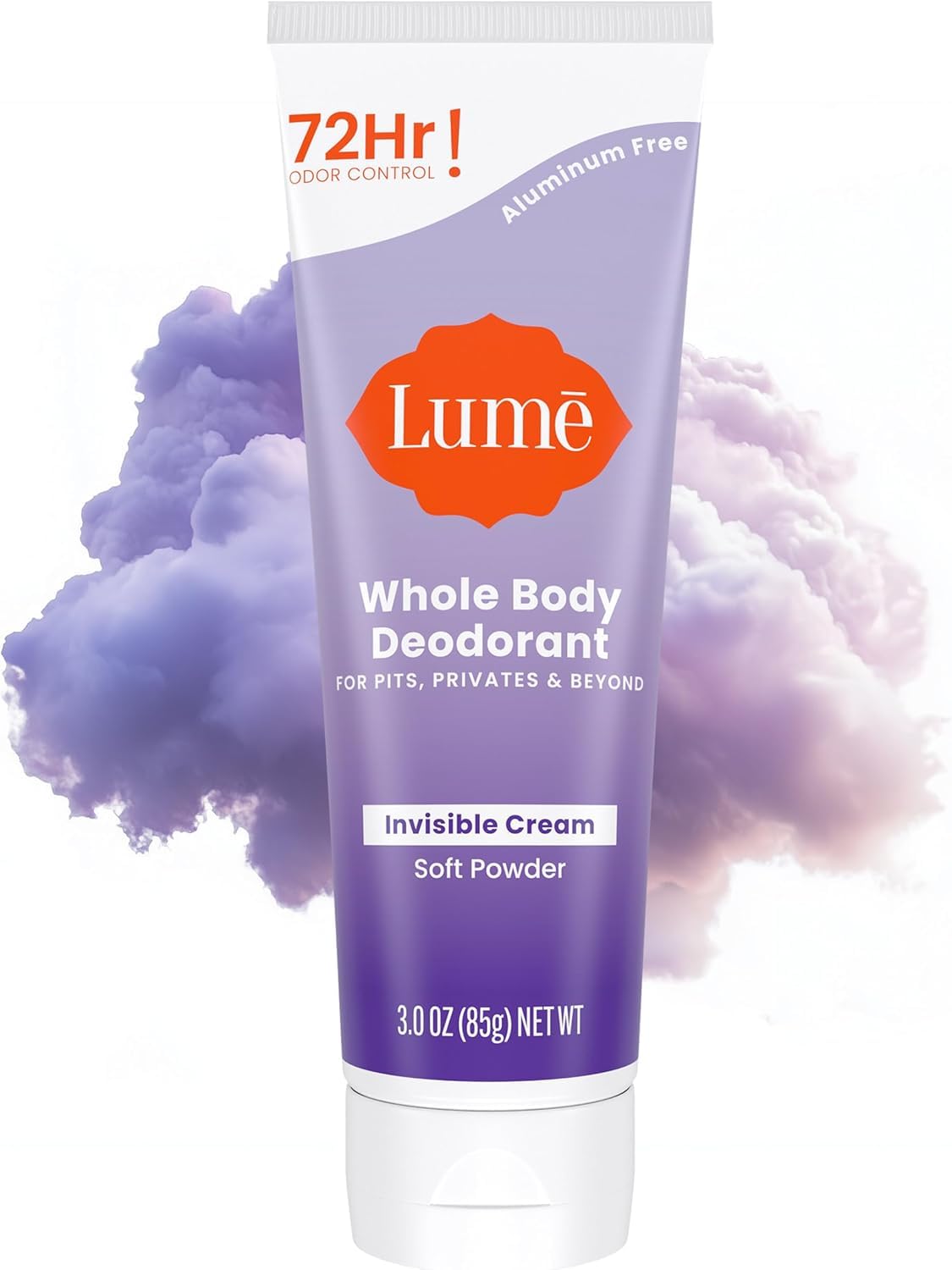 Lume Whole Body Deodorant - Invisible Cream Tube - 72 Hour Odor Control - Aluminum Free, Baking Soda Free, Skin Safe - 3.0 Ounce (Soft Powder)