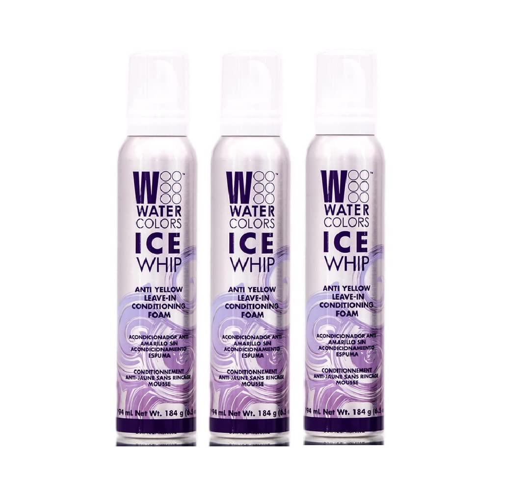 Watercolors Ice Whip Anti-Yellow Leave-In Conditioning Foam Mousse For Blonde, Platinum, Bleached, Silver, Gray, Ash & Brassy Hair - Violet Purple 6.5 Oz (3 Pack)