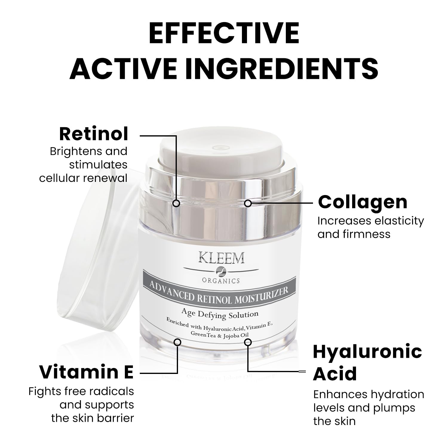 Kleem Organics Retinol Moisturizer - 2.5% Retinol and Hyaluronic Acid for Face Rejuvenation and Anti Aging - For Women and Men : Beauty & Personal Care