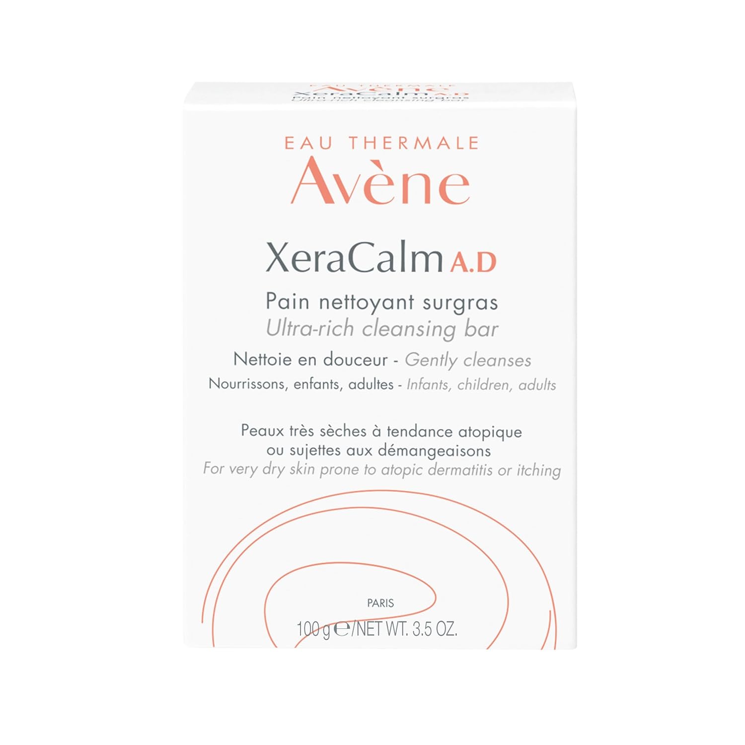 Avène Xercalm A.D Ultra-Rich Cleansing Bar For Atopic Dermatitis, Eczema Prone Skin, Fragrance-Free, 100 G
