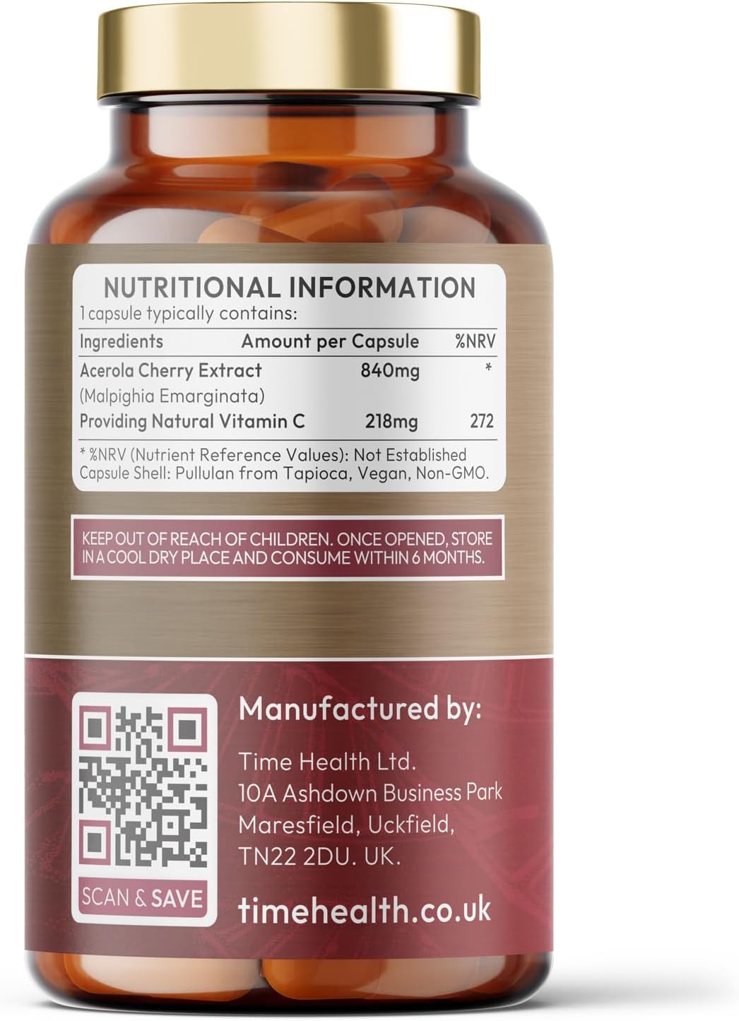 Acerola Cherry Extract Capsules - Natural & Wholefood Vitamin C - UK Manufactured - Zero Stearates or Flow Agents (120 Capsule Bottle) : Amazon.co.uk: Health & Personal Care