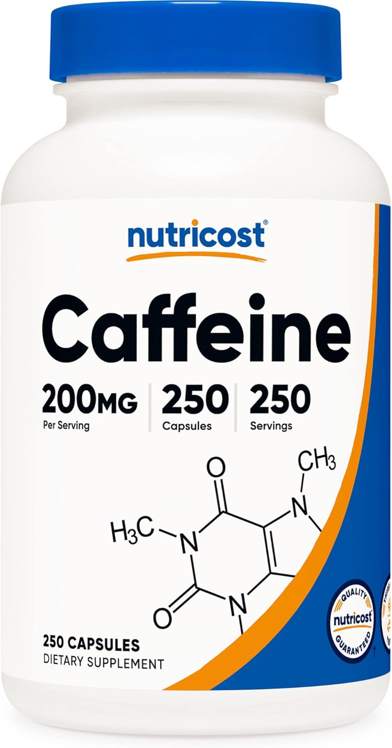 Nutricost Caffeine Pills, 200mg Per Serving (250 Caps)