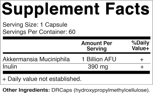 Vitamatic Akkermansia Muciniphila Gut Health - 60 DR Capsules (Delayed Released) - Made with Prebiotic Inulin Fiber