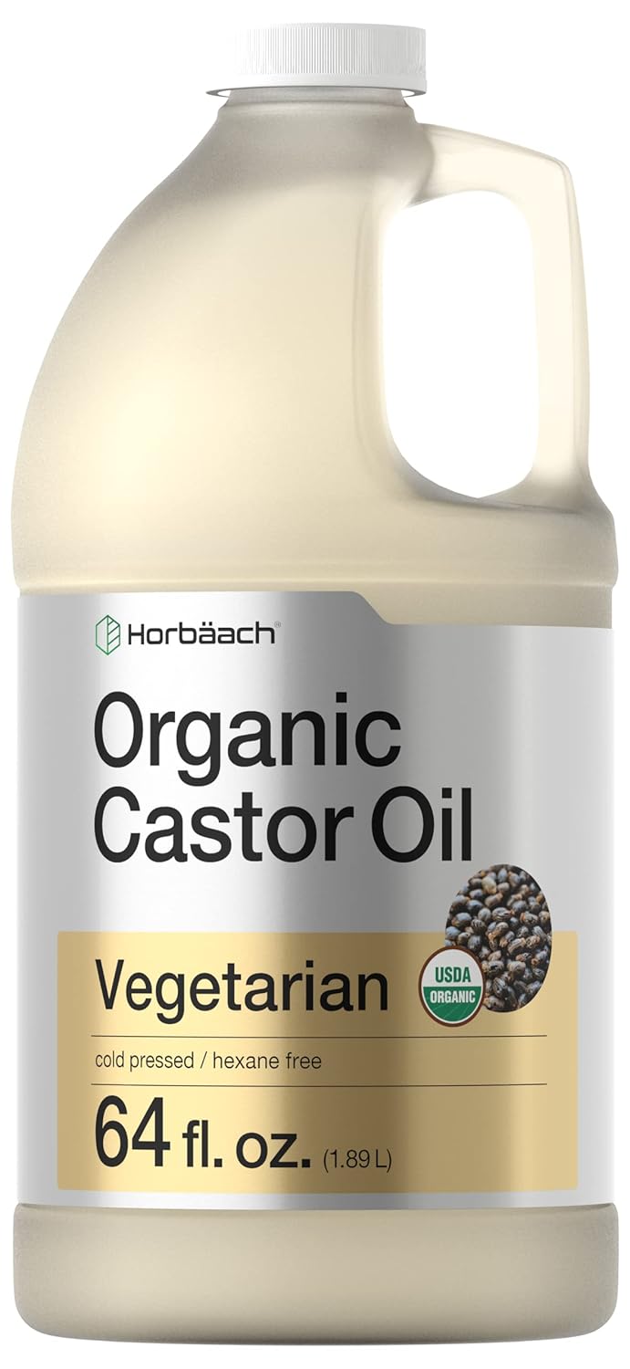 Horbäach Organic Castor Oil 64 Fl Oz | For Topical Use And Hair | Cold Pressed, Hexane Free | Vegetarian, Non-Gmo