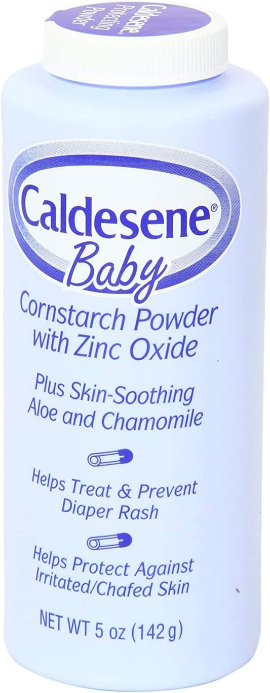 Caldesene Cornstarch Baby Powder with Zinc Oxide, Talc-Free Baby Powder, 5 Oz (2 Pack)