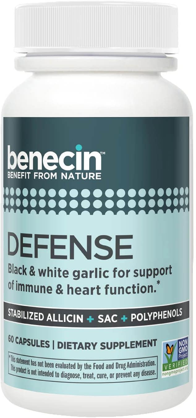 Benecin Defense 1500 mcg Stabilized Allicin per Capsule | Plus high Amounts of SAC & Polyphenols from Black Garlic | Powerful Support of Immune & Heart Function Vegetarian Caps (60)