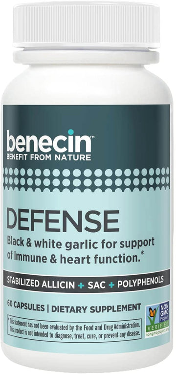 Benecin Defense 1500 mcg Stabilized Allicin per Capsule | Plus high Amounts of SAC & Polyphenols from Black Garlic | Powerful Support of Immune & Heart Function Vegetarian Caps (60)