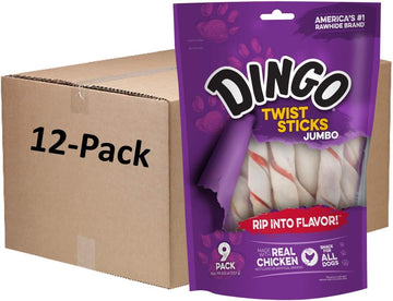 Dingo Twist Sticks Jumbo Rawhide Chews, 9-Count, 12-Packs