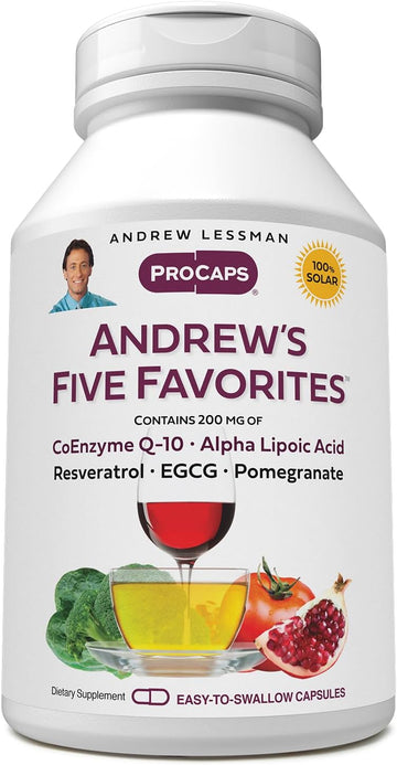 Andrew Lessman Andrew'S Five Favorites 30 Capsules - Provides 200Mg Each Of Coenzyme Q-10, Resveratrol, Egcg, Pomegranate And Alpha Lipoic Acid, Powerful Anti-Oxidant Support, No Additives