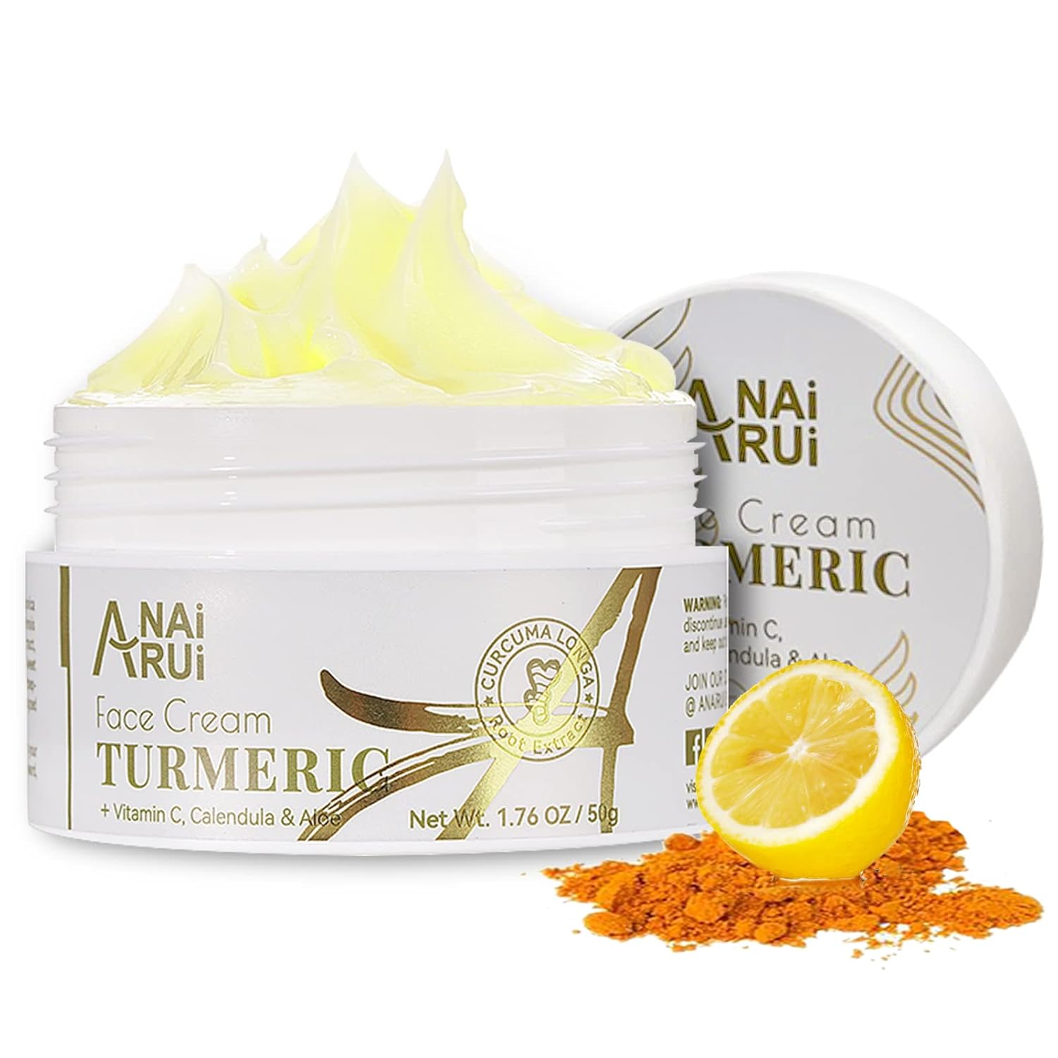 Anai Rui Facial Moisturuzier, Turmeric Face Cream With Vitamin C For Hydrating, Firming, Tightening Skin, Turmeric Vitamin C Cream For Dark Spots, Dry Skin, 1.76 Oz