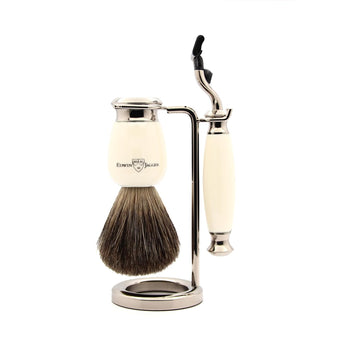 Edwin Jagger S81M582Amz Imitation Light Horn & Nickel Classic Shaving Set With Pure Badger Shaving Brush And Mach 3 Razor For Shaving Cream Or Soap For Men